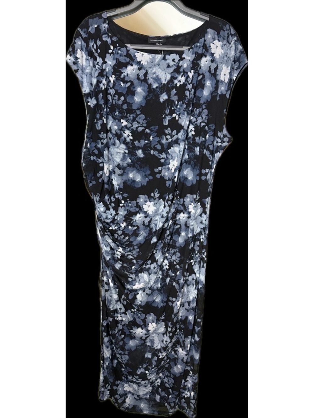 Universal Standard Black & Blue Floral Draped Dress, 3X